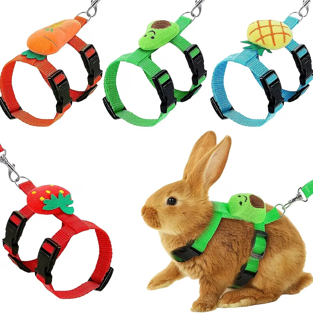 4pcs Fruit & Carrot Design Adjustable Harness - 4 Sets, 4pcs Fruit (Medium), Escape-Proof, Easy to Clean, No Slip, Walking Sporty Protective Gear for Small Pets Rabbits, Luxury Pet Accessories