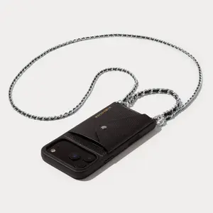 Lily Side Slot Leather Crossbody Bandolier Set - Black/Silver