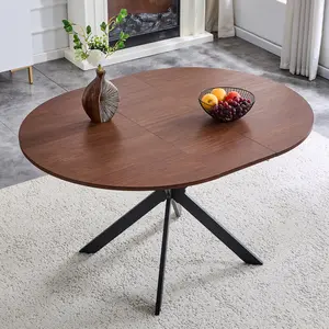 Extendable Round Dining Table (43" to 54") - Space-Saving Dining Table with Sturdy Metal Legs,for Small Apartment/Living Room, 4-6 Seater Multi-Functional Kitchen Room Dinner Table