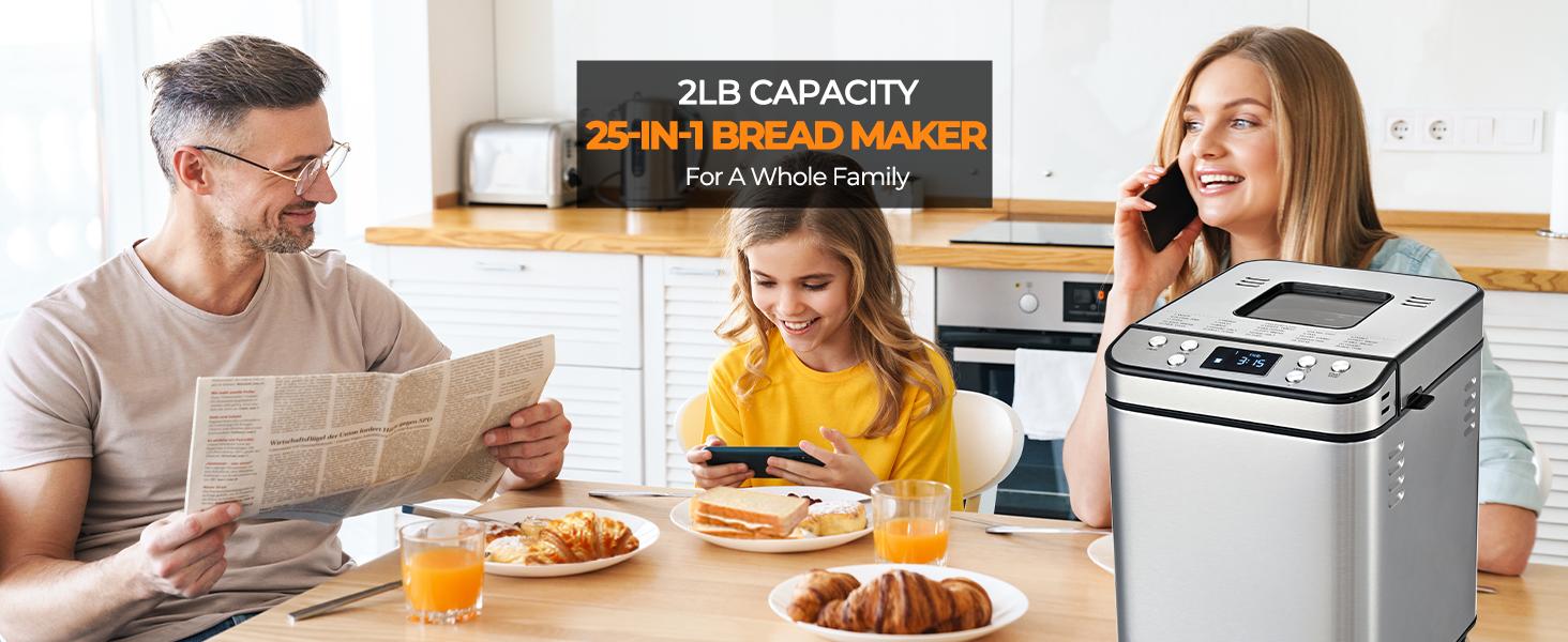 Rosewill 25-in-1 Automatic Bread Maker Machine with 3 Loaf Size up to 2LB, 700W High Power Dual Heater Bread Maker with BPA-free Nonstick Coating Pan, Max 15 Hours Delay Timer, Low Noise - Silver Rosewill 25-in-1 Automatic Bread Maker Machine with 3 Loaf Size up to 2LB, 700W High Power Dual Heater Bread Maker with BPA-free Nonstick Coating Pan, Max 15 Hours Delay Timer, Low Noise - Silver