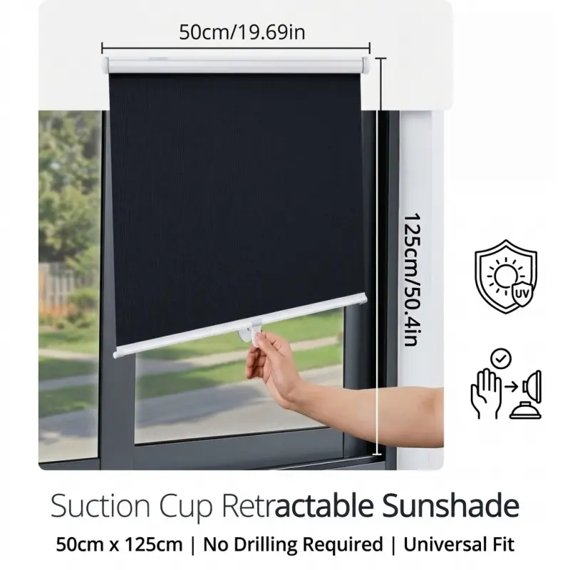 Retractable blackout roller shades, UV-blocking roller shades, and easy-to-install thermal pull-down shades, suitable for windows, doors, and RVs, No Drill Window Shades, Lazy Blinds No Drill, Window Shade Cover
