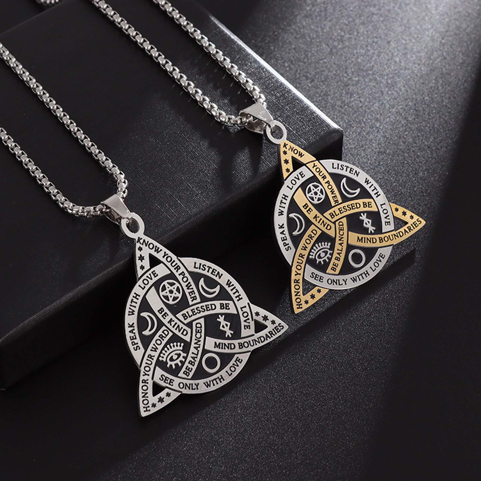 Rune Witch Knot Necklace Stainless Steel Triangle Knot Fashion Box Chain Daily Match