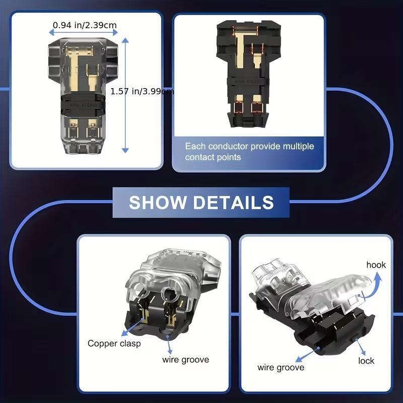 T2 Quick Connector, T Type 2 Pins Wire Splice Connectors, Solderless No Stripping 3 Way Wire Connectors, Durable Reliable Connectors for LED Strip Automotive，tiktok shop deal-YY