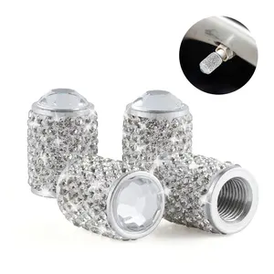 Car Wheel Hub Tire Valve Stem Caps, 4-Pack Sparkling Tire Valve Caps, Crystal Tire Valve Caps, Bling Rhinestone, Women's Dustproof Bling Valve Stem Caps, Universal Car Dustproof Tire Valve Caps, Suitable for Cars, Trucks, SUVs, Motorcycles, and Bicycles
