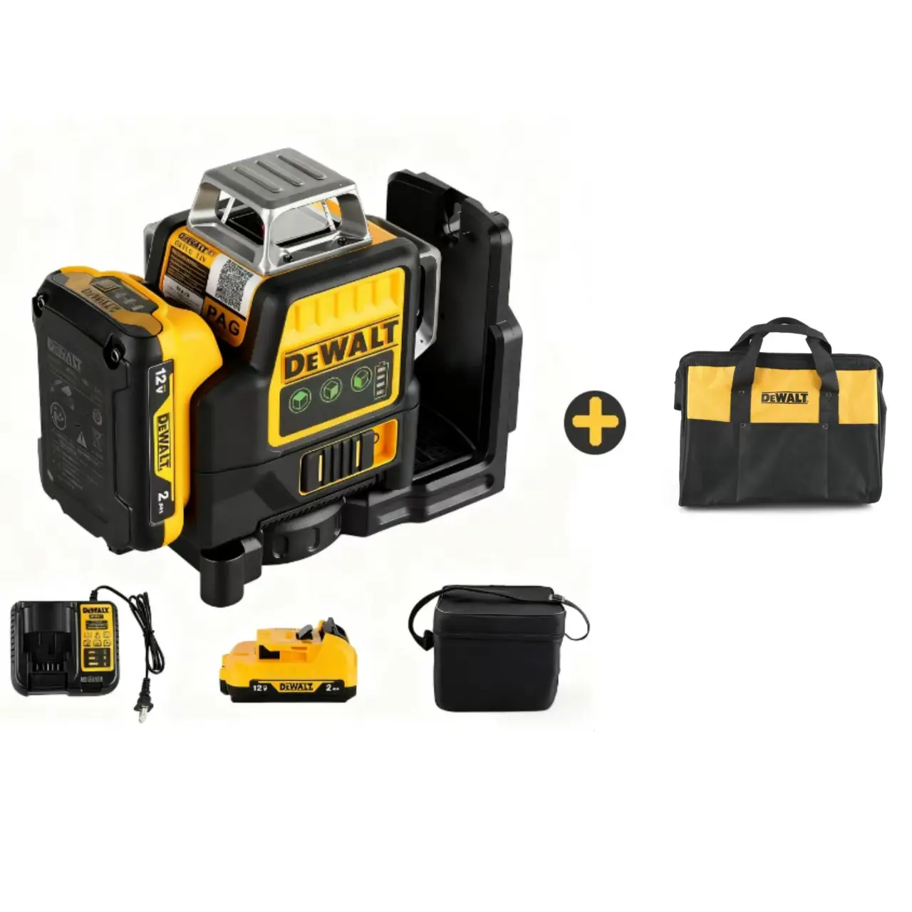 DeWalt DW089LG 12 Lines 3 Sides 360 Degree Vertical 12V Lithium Battery Laser Level with Horizontal Green Light for Outdoor Precision Tools