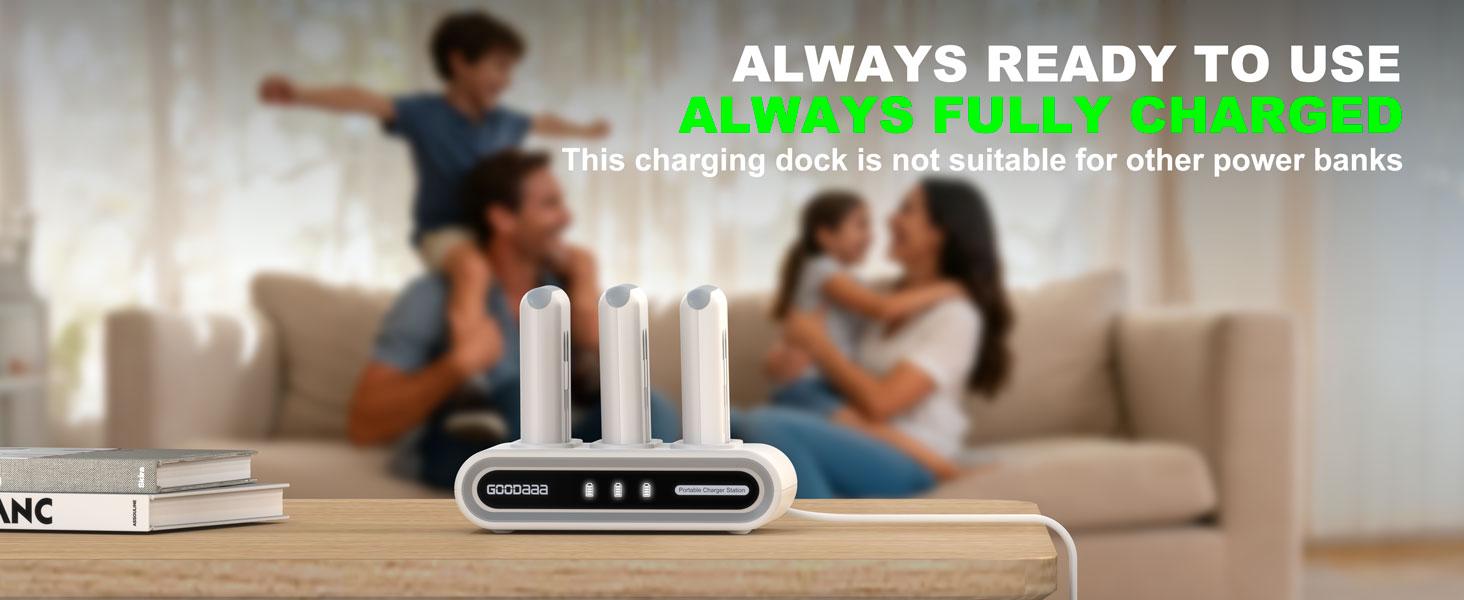 GOODaaa 3-Pack 10000mAh Portable Charger with Charging Dock Station, Built-in Cables, Family Power Hub for Home, Office, Travel, Parties, Dorms & Perfect Gift GOODaaa 3-Pack 10000mAh Portable Charger with Charging Dock Station, Built-in Cables, Family Power Hub for Home, Office, Travel, Parties, Dorms & Perfect Gift