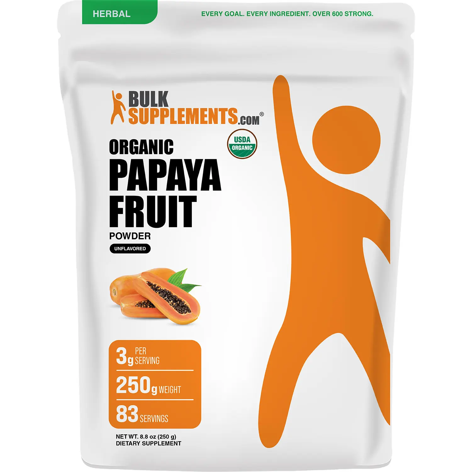 BulkSupplements - Organic Papaya Fruit Powder - Natural Fiber - Fruit Powders - Carica Papaya - 250g - 3g per Serving