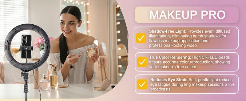 10" Adjustable Led Video Light With Extendable Tripod Stand, Ring Light For 3 Color Mode, Dimmable Selfie Light For Video Recording, Makeup, Photography, Live Stream, TikTok, Youtubers, Content Creator, Cellphone Mount#new years#valentine's 10" Adjustable Led Video Light With Extendable Tripod Stand, Ring Light For 3 Color Mode, Dimmable Selfie Light For Video Recording, Makeup, Photography, Live Stream, TikTok, Youtubers, Content Creator, Cellphone Mount#new years#valentine's