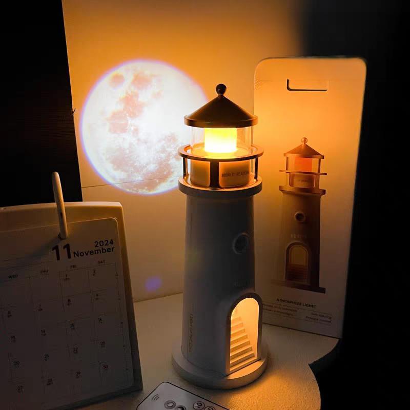【Valentine’s Day Gifts – MUNBYN Moon Lamp Projector Night Light】Wireless Portable Moon Lighthouse Lamp with Remote Control, Moon Light Galaxy Projector Rechargeable LED Aesthetic Table Lamp for Kids, Children