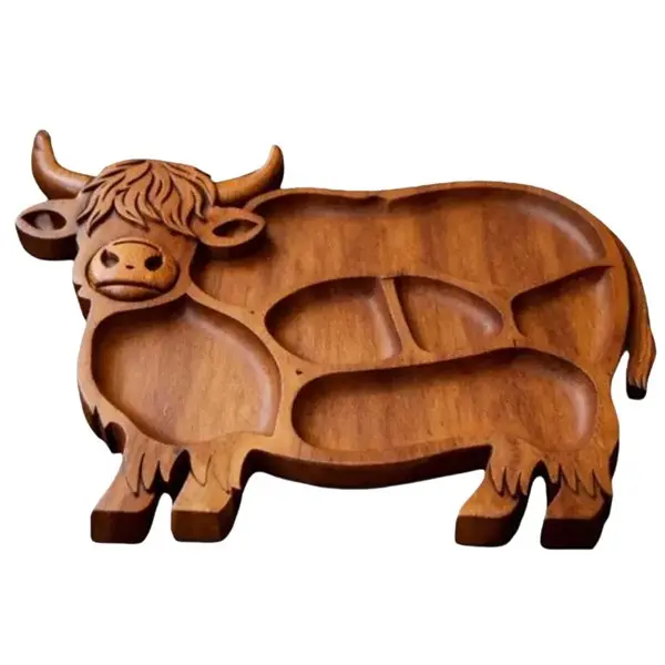 1-Piece Animal Form Highland Bull Wooden Serving Tray - Kitchenware Cheese Board, Fruit Plates for Parties, Ideal Special Occasion Gift, One-Piece