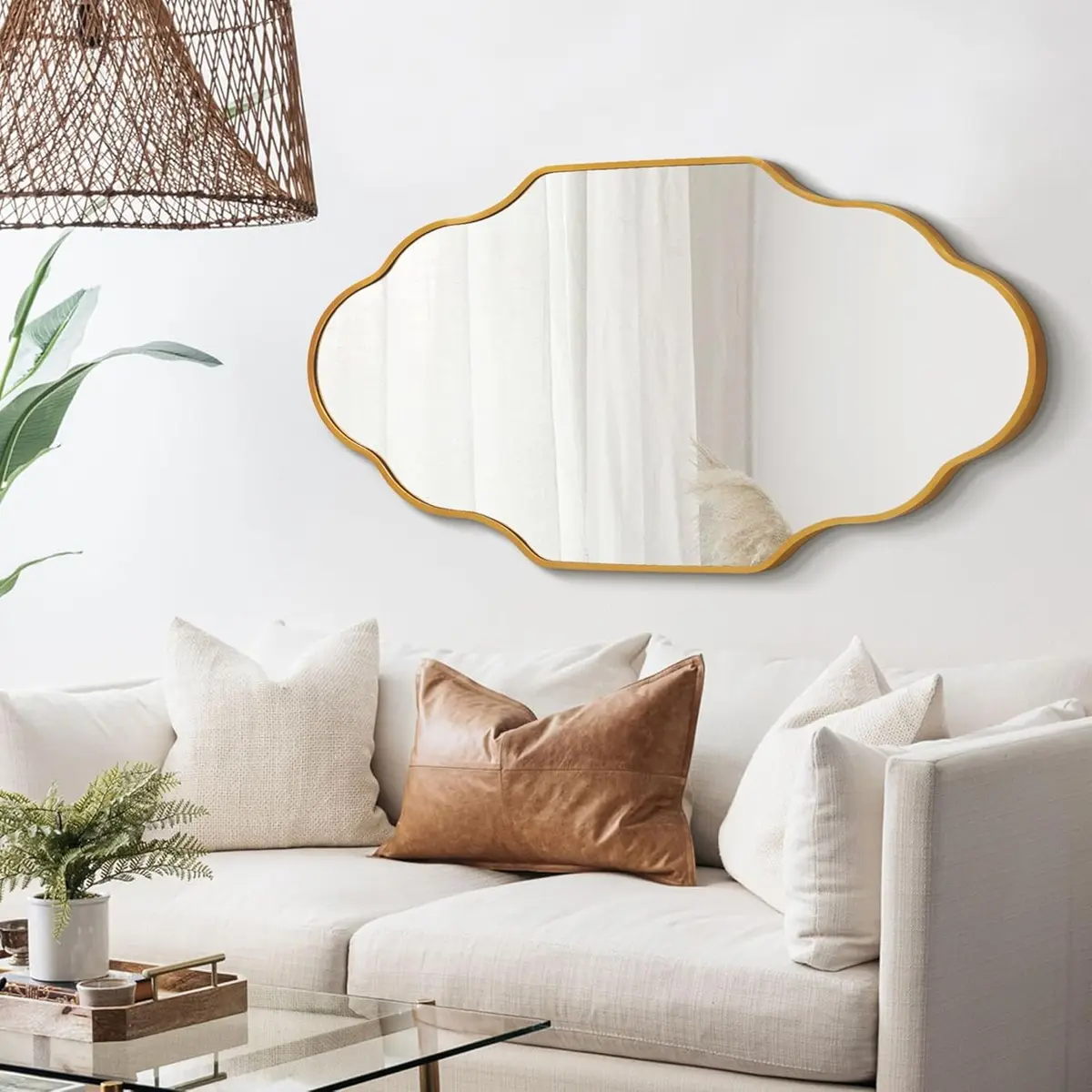 TVF Oval Cloud Wall Mirror, 36"x20" Durable Aluminum Alloy Frame - HD Reflection, 2-Way Hanging - Modern Wall Decor for Living Room, Bathroom Decoration