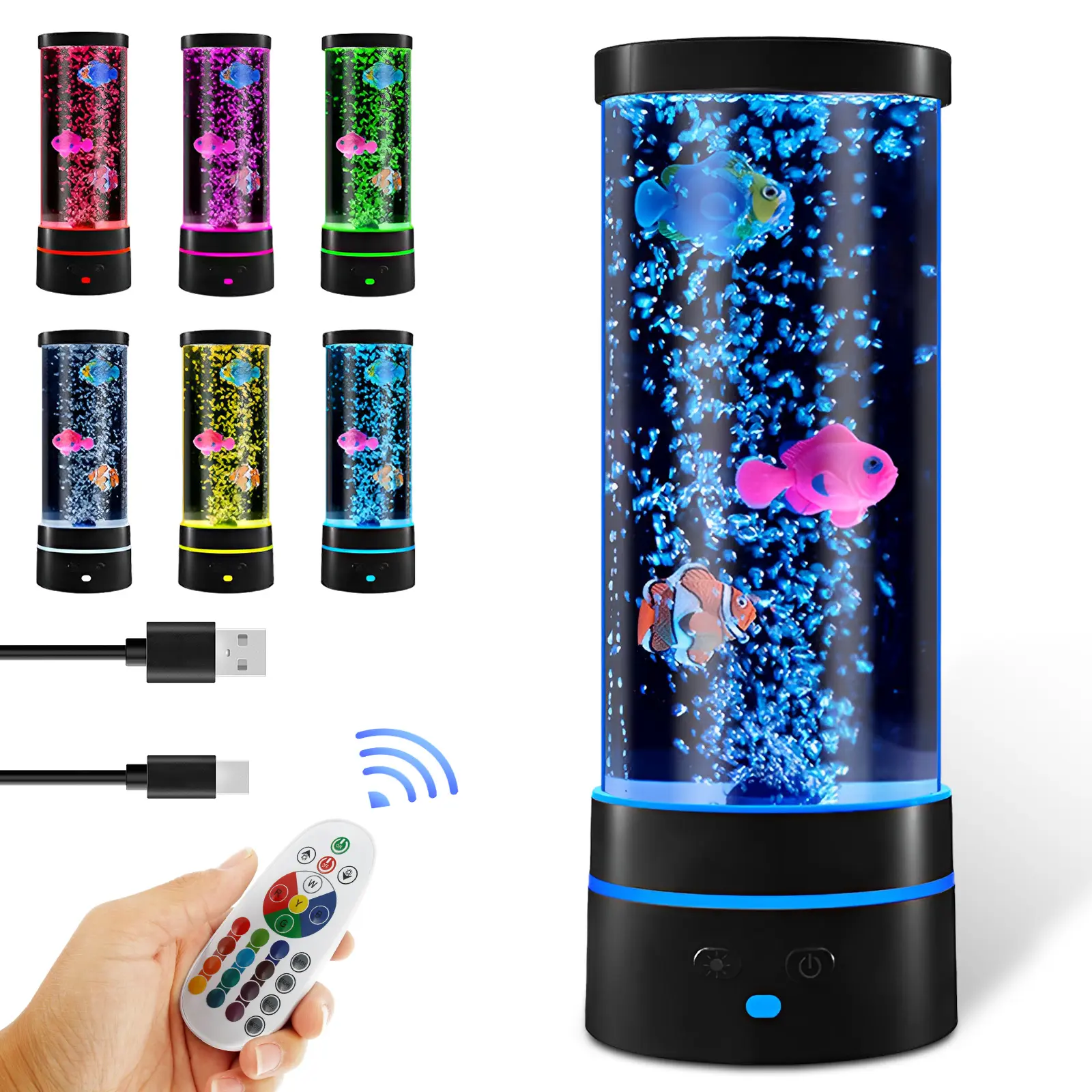 Nightlight Bubble Fish Lamp Decorative Aquarium Night Light Colorful Artificial Fish Tank Light Soothing Fish Tank Lamp Aquarium Fish Light for Bedroom Kids Room Living Room Party, Summervibes