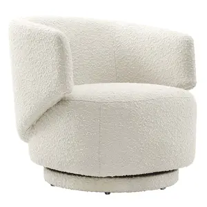 Celestia Boucle Fabric Swivel Chair in Ivory
