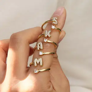 Bubble Zirconia Alphabet Ring with 26 English Alphabets, Adjustable Opening, Suitable for Everyday Wear, Gift for Women