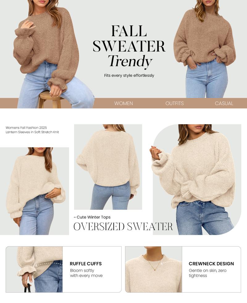 BTFBM Women's Oversized Sweater Crewneck Long Sleeve Fuzzy Knit Chunky Pullover Sweaters 2025 Fall Winter Trendy Outfits