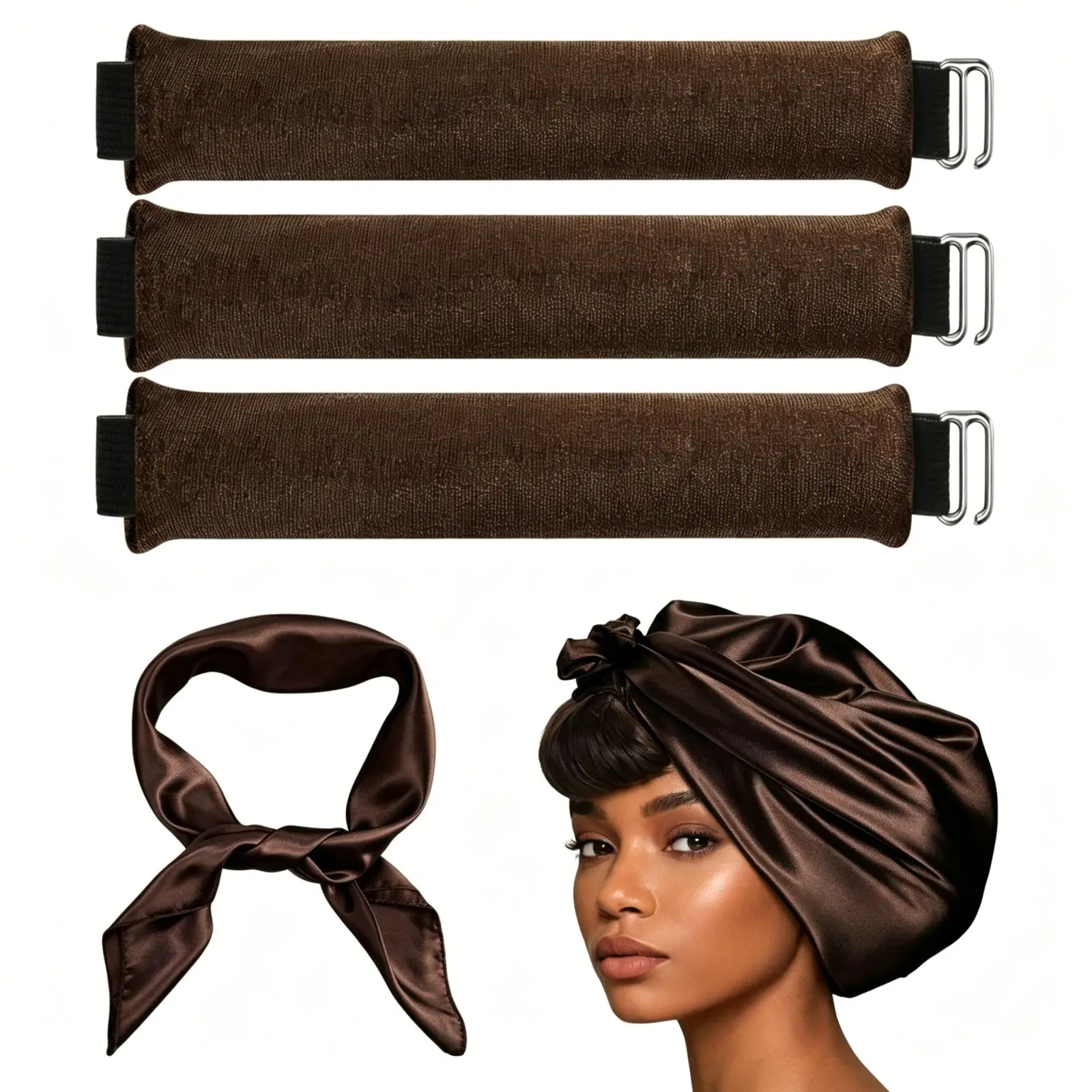 4 in 1 Pack No Heat Velvet Curling Rod Set, Heatless Sleep In Hair Curlers Silk Scarf Styling Kit, Easy Wave Curl for Medium Long Hair Use With Shaping Spray,summervibes