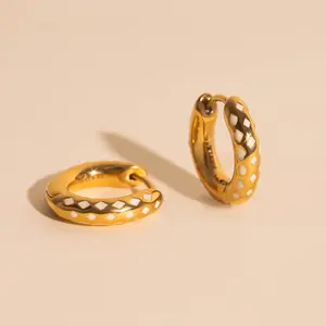 Diamond Lattice Chunky Rounded Huggie Hoop Earrings