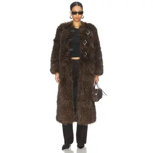 Apparis Nolwen Fox Maxi Coat in Dark Brown