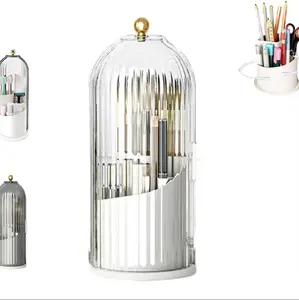 Dustproof Toothbrush Holders with Cover, Rotating Electric Toothbrush and Toothpaste Holder for Bathroom Countertop, 3 Slots Transparent Make up Brushes Organizer for Vanity Toothbrush  Brushes  Storage Bucket