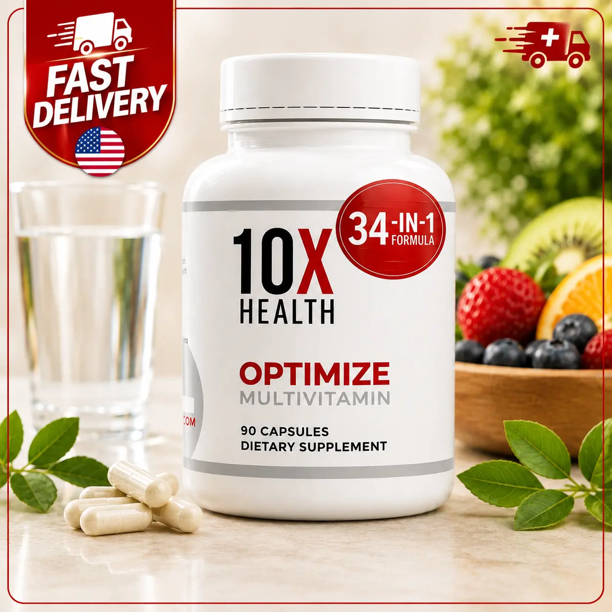 Methylated Multivitamin Capsules, 34-in-1 Formula with Vitamin B12, 5-MTHF, NAC, Methyl B Complex, Gluten-Free, Halal & Keto-Friendly, 90 Count