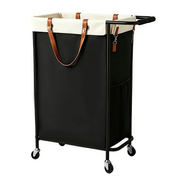 Heavy-Duty Rolling Laundry Basket Cart, Oxford Fabric Hamper with Side Mesh Pocket, Lockable Wheels & Large Capacity, Laundry Organizer for Bedroom, Bathroom