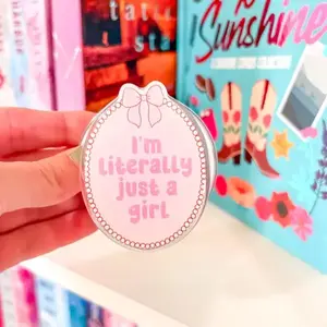 Cute Phone Grip “I’m Literally Just a Girl”, Bookish Phone & E-Reader Accessory, Girlie Pink Bow Grip, Magnetic Phone Holder with Kickstand, Gift for Her