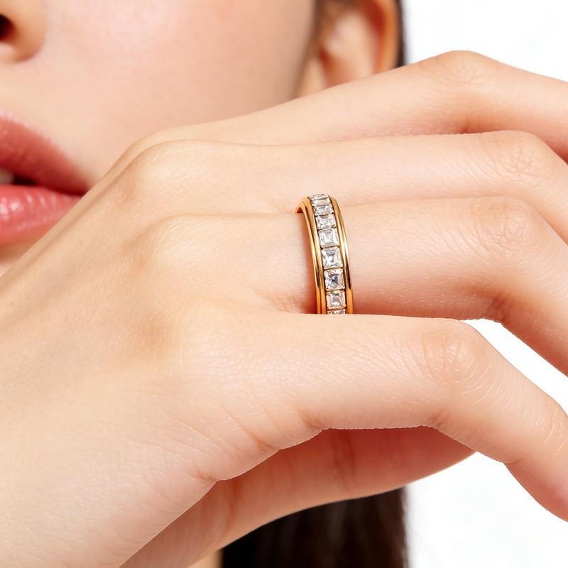 Anillos para la ansiedad para mujeres y hombres, anillos giratorios de banda antiestrés de acero de titanio con circonia cúbica para aliviar el estrés y la promesa de boda, ajuste cómodo, tamaño de 5 a 12 Anillos para la ansiedad para mujeres y hombres, anillos giratorios de banda antiestrés de acero de titanio con circonia cúbica para aliviar el estrés y la promesa de boda, ajuste cómodo, tamaño de 5 a 12