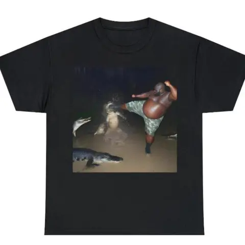 Women's Round (Crew) Neck Short-Sleeve Soft Classic Fabric T-Shirt - Funny Man Kicks Alligator Graphic, Breathable, Durable Stitching, Jacket-Friendly, Casual, All Seasons, Unisex Outfits, S-3XL Sizes,sohochic