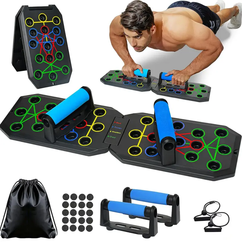 28-Hole Enhanced Push-up Board Fitness Kit - Unisex Foldable Multifunctional Strength Training Accessory with Push Up Bars, Resistance Band, Upper Body Toner, Anti-Slip Base, Home Training Equipment, Gym/Travel-Ready Workout Gear, Gifts for Boyfriend,outd