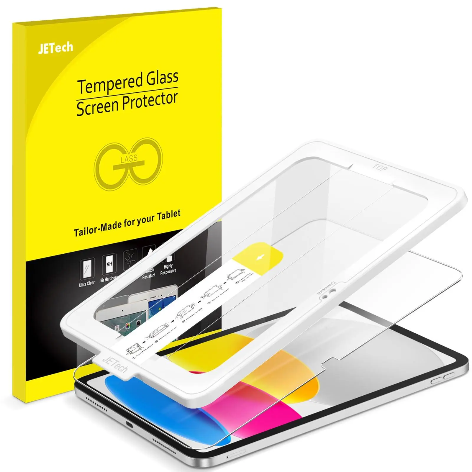 JETech 1-Touch Installation Tempered Glass Screen Protector for iPad (A16) 11th/10th Gen (2025/2022) - HD Clear Screen Guard with Auto Alignment Tool Kit for iPad Users