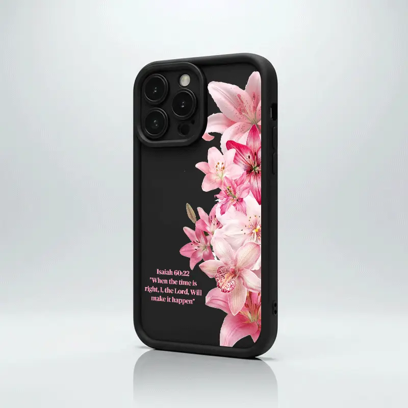 Religious Inspirational Pink Lily Bible Verse Celestial Eye Flexible Soft TPU Protective Smartphone Cover - Shockproof, Anti-Drop, Slim Fit Edge Full Cov. Electronic Accessory for iPhone 13,14,15,16,17 Pro Max Series iOS Devices, Gift for Lovers, Iphone S