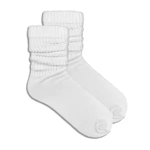 Panda White Slouch Socks - Elastic Womenswear, Ruffle Detail, Comfortable Fit, Ideal for Basic & Minimalist Styles