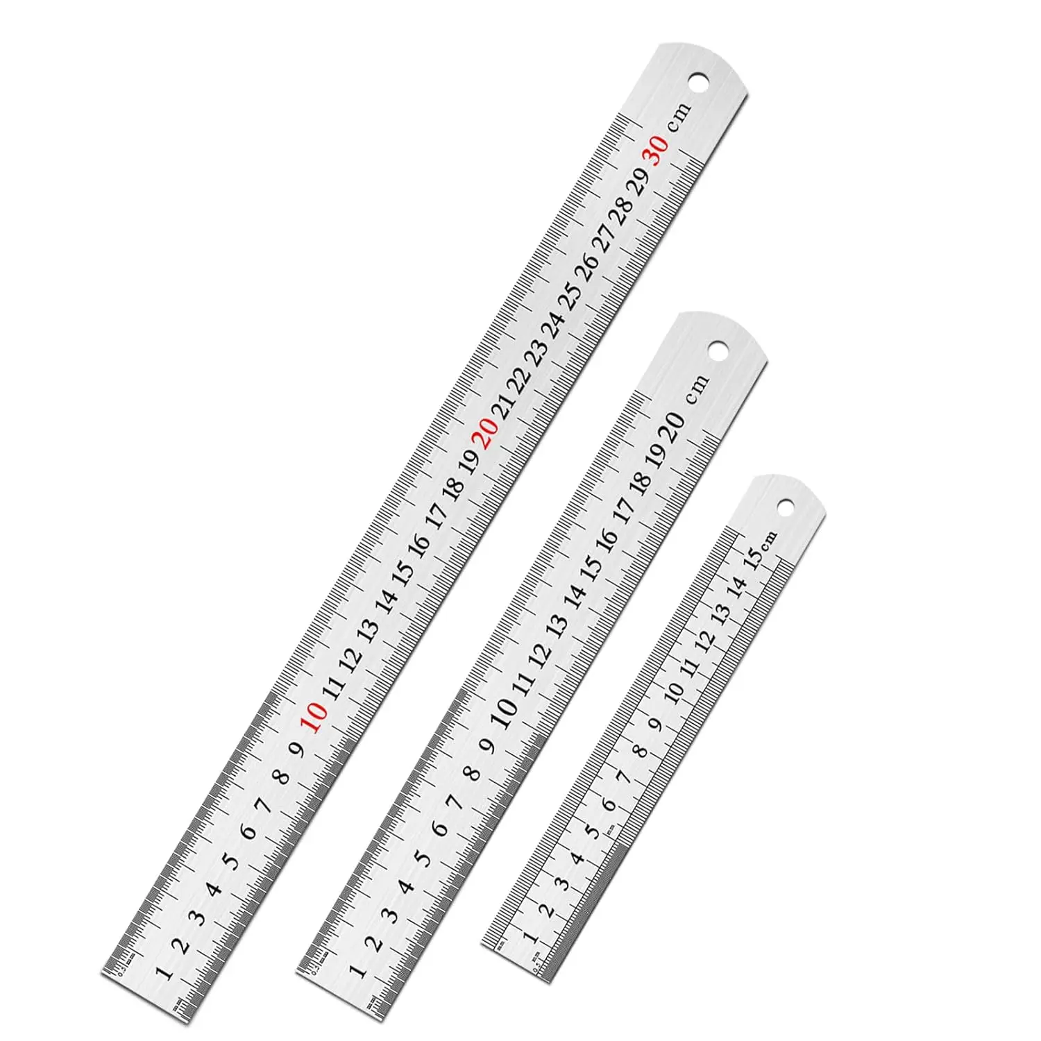Stainless Steel Ruler Set 3 Pack  - Includes 6 inch (15 mm), 8 inch (20 mm), and 12 inch (30 mm) with SAE & Metric Measurements - for Drawing, Home, Office, and Engineering Use