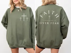 Faith Over Fear Christian Sweatshirt, Minimal Cross Graphic Crewneck, Bible Verse Pullover, Faith Gift