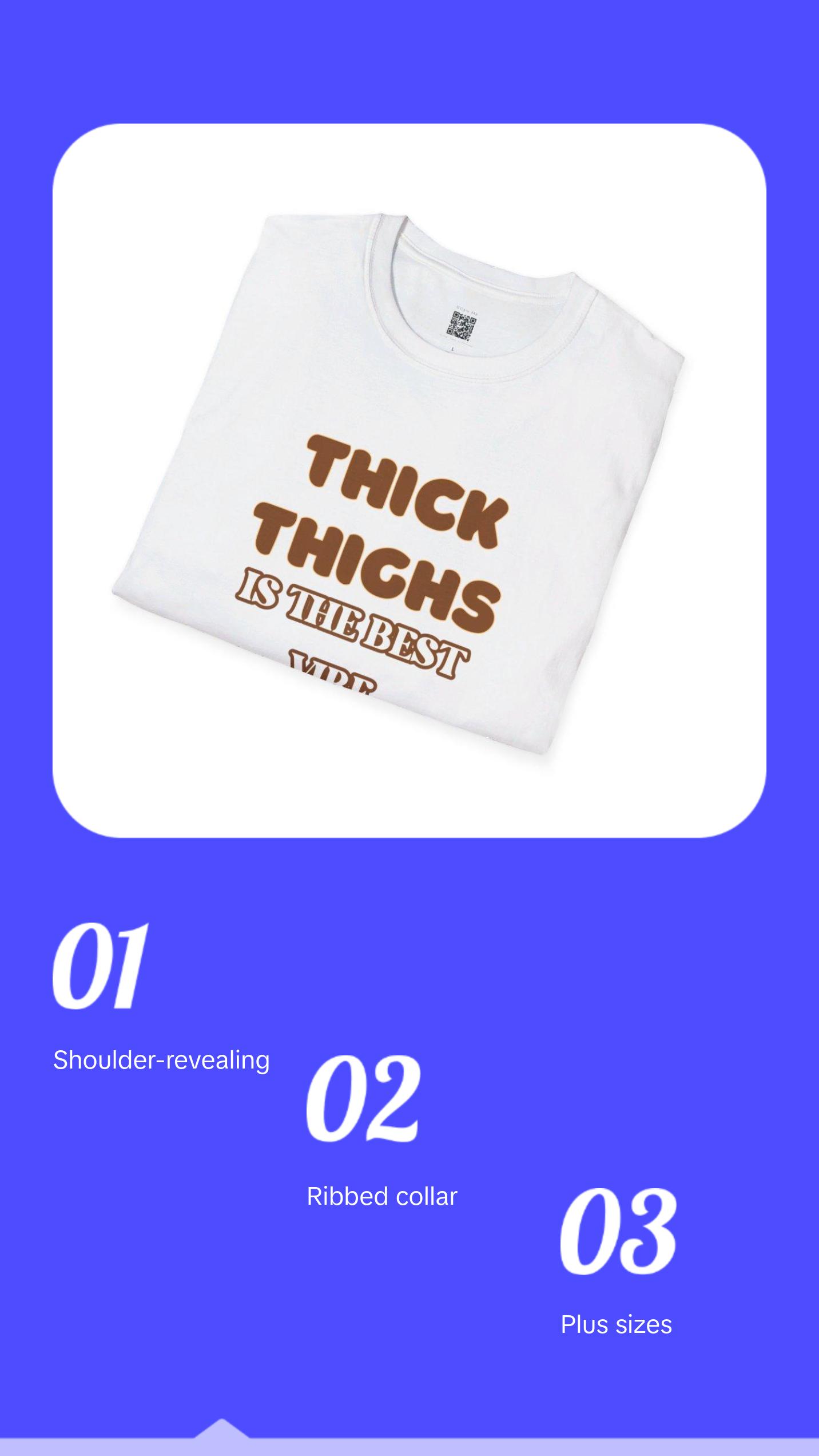 Thick Thighs Brown Sugar, Womenswear, Ribbed Collar, Plus Sizes Tshirt Cotton Comfort Top