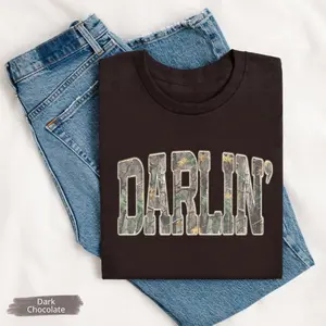 Retro Camo Western T-shirt, Darlin Retro Camo Country Distressed Cowboy Quote, Camouflage T Shirt, Western Concert Tee, Southern Tee Gift