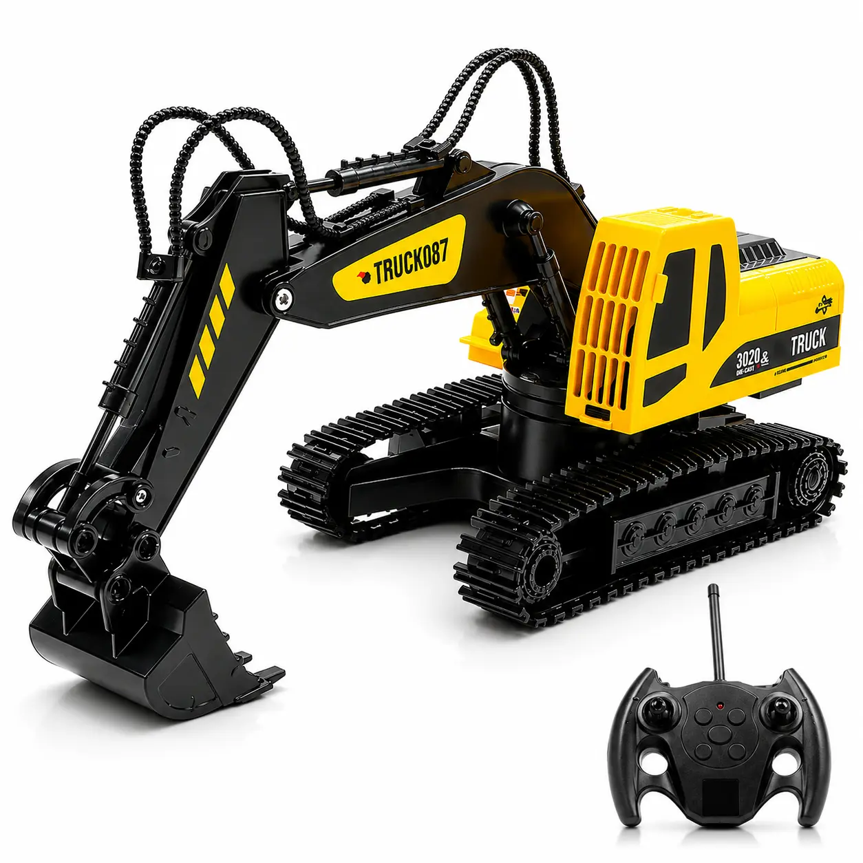 6 Channel Remote Control Excavator Toy, RC Construction Truck with Alloy Digging Bucket, 180° Rotating Crawler Excavator Vehicle with Rechargeable Battery for Kids