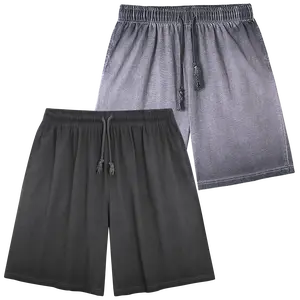 2-Pack 300G Heavyweight Cotton Shorts – Vintage Acid Wash Athletic Sweat Shorts with Elastic Waist & Pockets