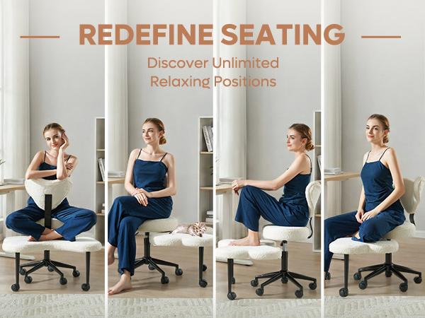 【Deal】Nost & Host Ergonomic Cross Legged Chair, 360° Swivel Meditation Chair with Wheels, Height Adjustable Seat for ADHD, Strong Lumbar Support, Chic Home Office Furniture