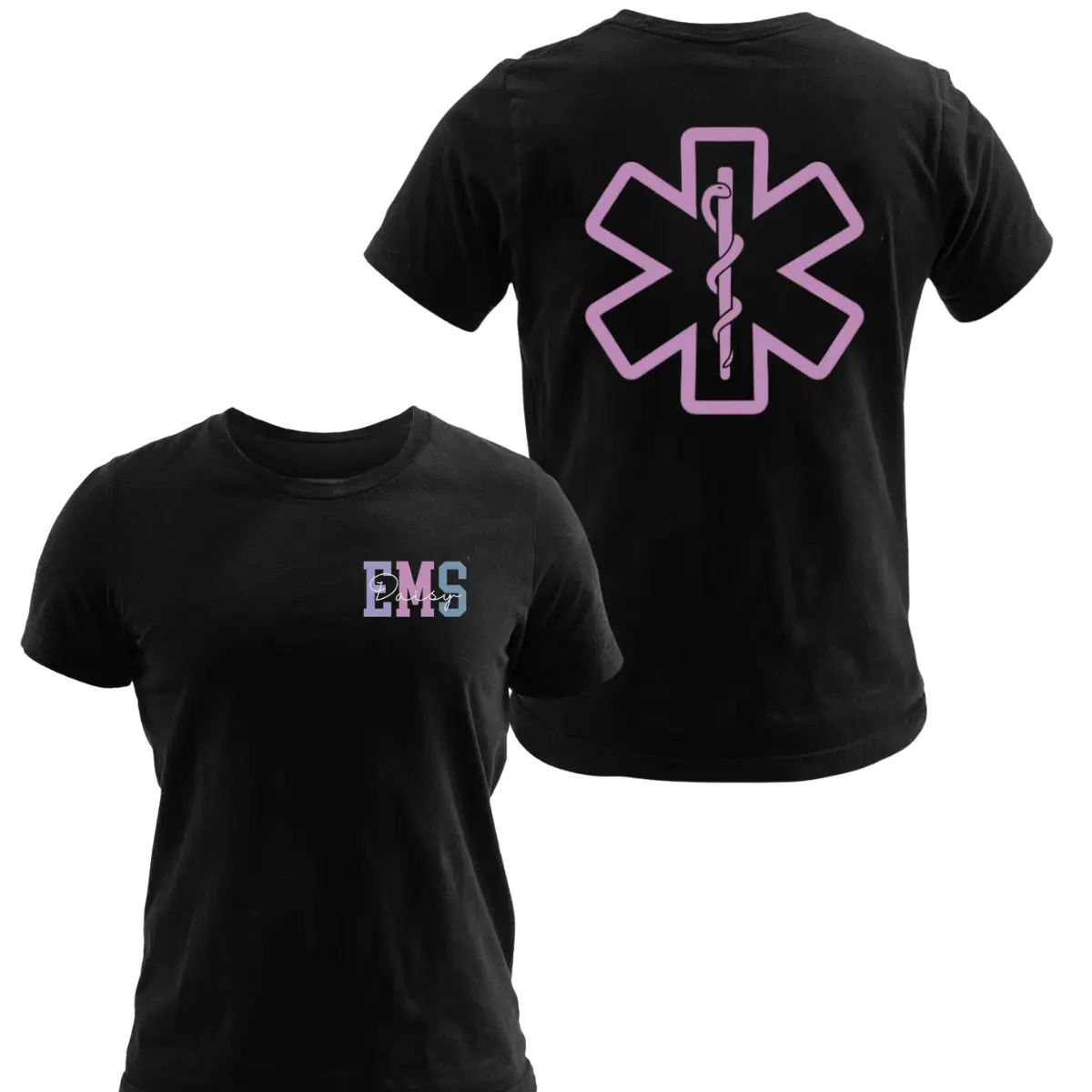 Pink EMS Star of Life Graphic T-Shirt, Soft Cotton Blend Shirt, Medical First Responder Apparel for Women, Stylish EMT & Paramedic Uniform Tee, Gift for EMS Heroes
