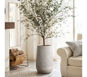 LuxenHome Tan w/ Wood-Like Texture 27.2"H Tapered MgO Planter