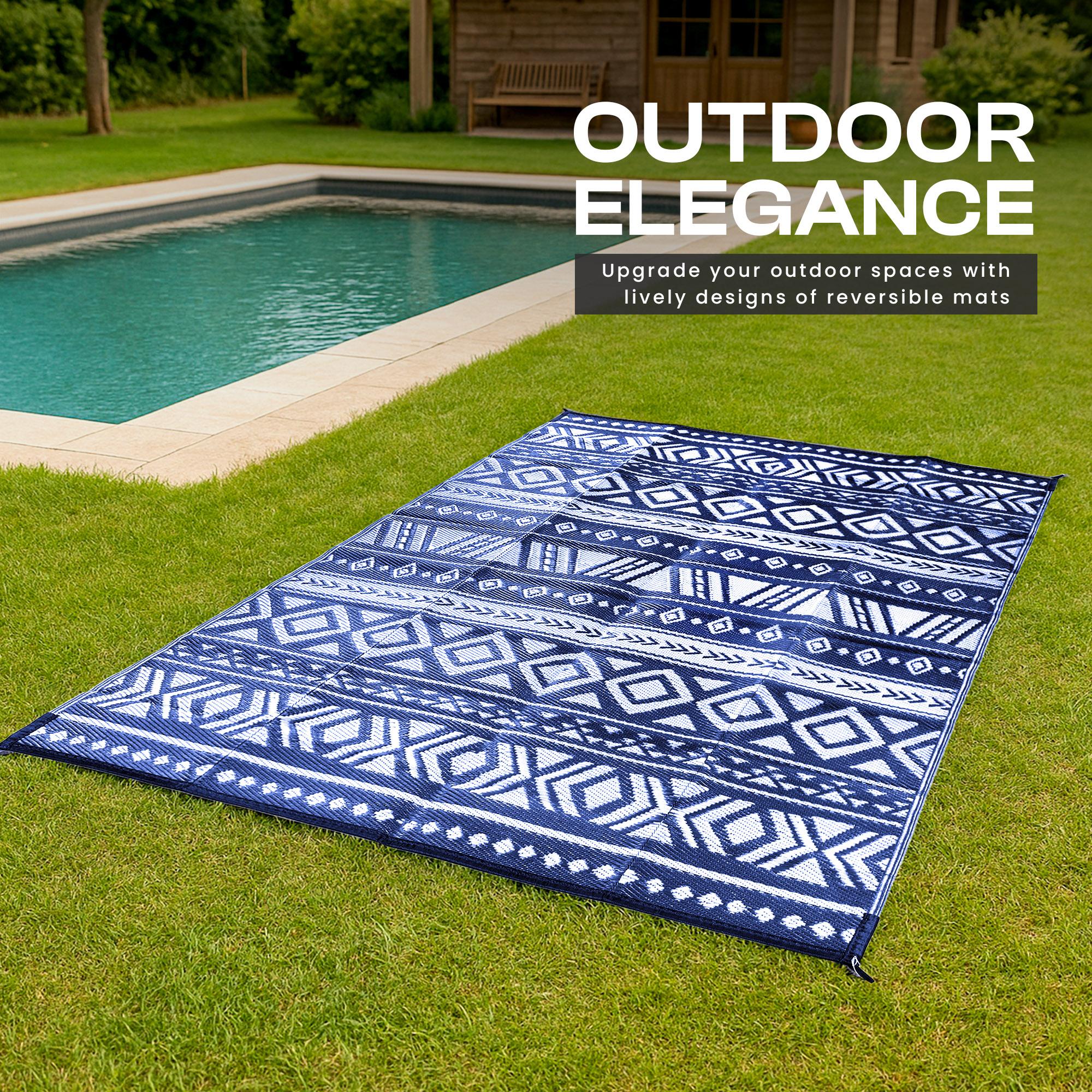 Utopia Home Waterproof Outdoor Rug for Patio, Reversible Plastic Straw Mat for Camping, Balcony, Picnics – 6x9 & 9x12 ft in Black & White, Grey, Navy Colors