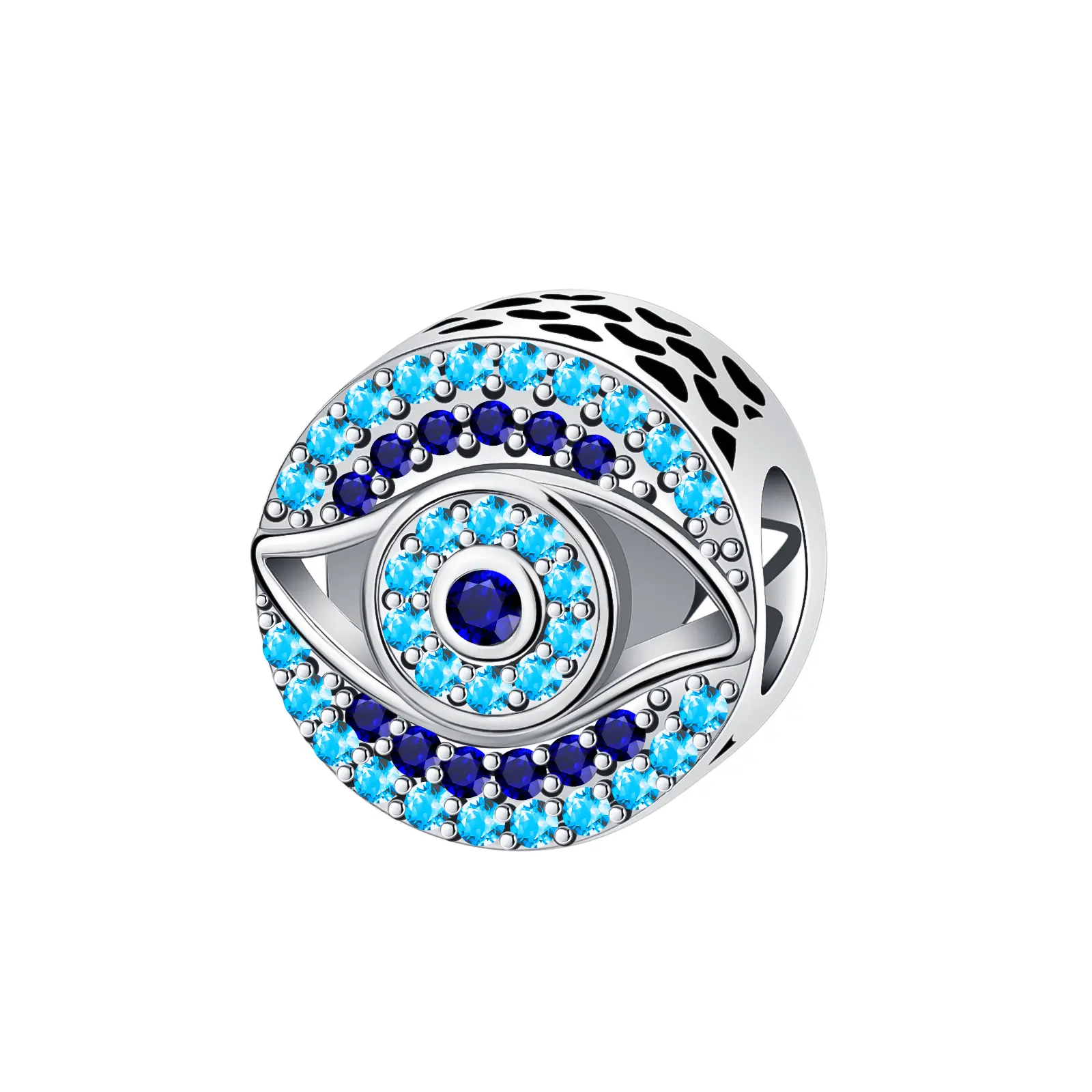 Female Evil Eye Protection Charm Bead - Copper-Plated Silver, Blue Stone Inlaid, Hollow Cutout Design - for Spiritual/Boho Jewelry, Bracelets, Necklaces, Daily Wear, Birthday Gifts, Beads, Layered Stones, Inspirational, Casual, Lightweight, Everyday Wear