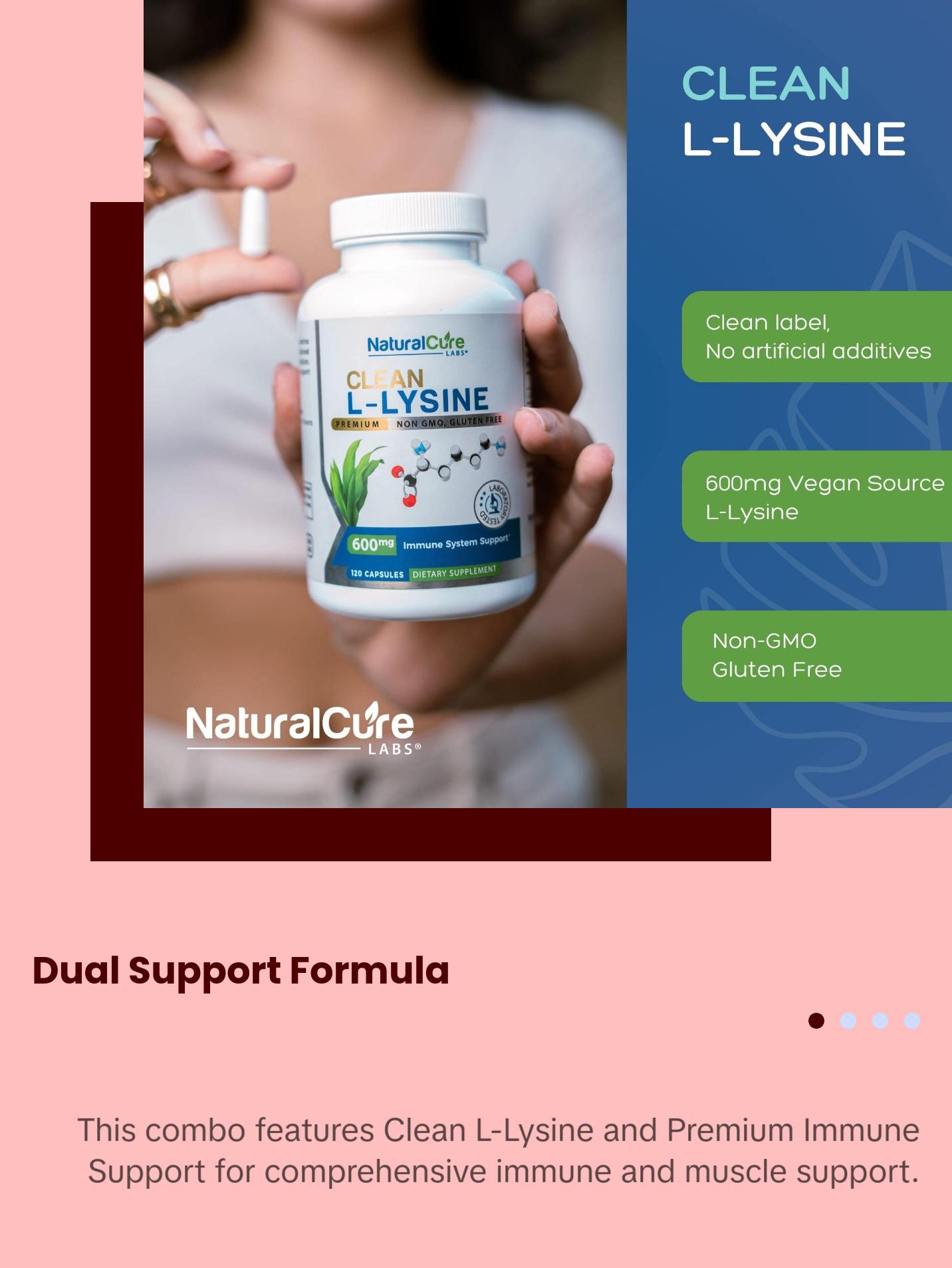 2 Bottle Combo : Clean L-Lysine & Premium Immune Support - Trusted Support for Energy, Immunity, and Recovery