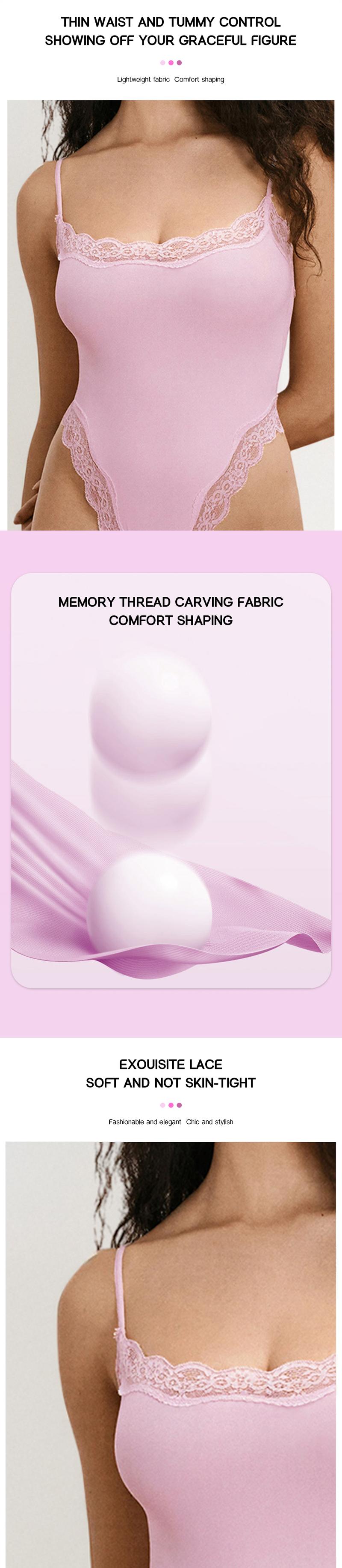 KatchMe Lace Series Women's Spaghetti Strap Lace Trim Breathable Bodysuit, Minimalist Chic Bodysuit, Seamless Fitted Plain Lightweight Bodysuits