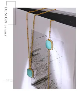 N123- 316L Stainless Steel Necklace with natural Stone TURQUOISE!