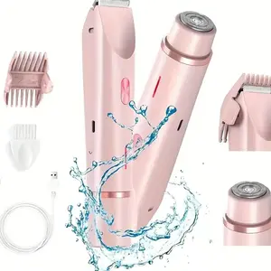 3-in-1 Women's Portable Electric Hair Removal Tool Bikini Trimmer for Women, Rechargeable Cordless Dual-head Electric Razor, Body & Facial Electric Shaver, Waterproof Wet & Dry Use Trimmer, Shaver for Women travel