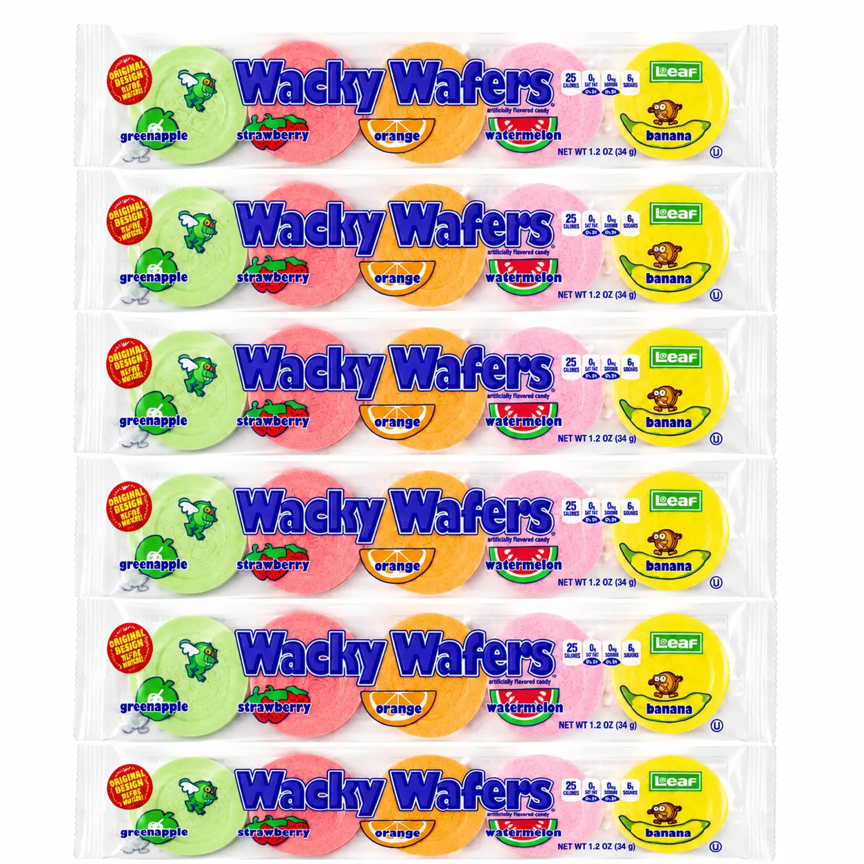 Wacky Wafers Candy Bulk Retro Old-Fashioned Nostalgic Candy, Fruity Sugar Wafers (Watermelon, Banana, Orange, Green Apple, Strawberry)