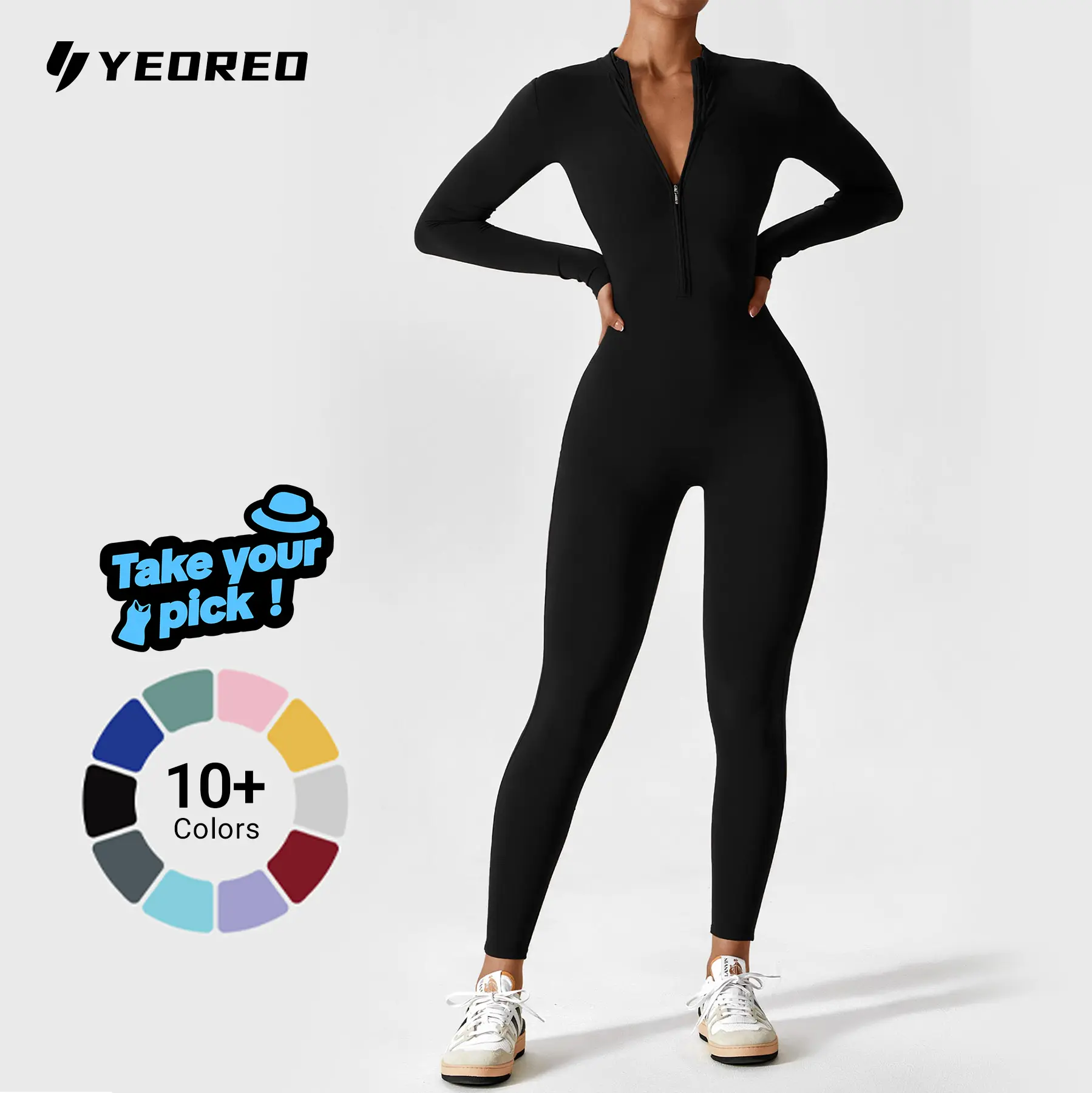 YEOREO Women  Workout Jumpsuit Zip Up Romper Bottom Pants Bodysuit Bodycon Sexy One Piece Fabric Spandex Womenswear Tops Stretchy Flexible summderfinds sohochic
