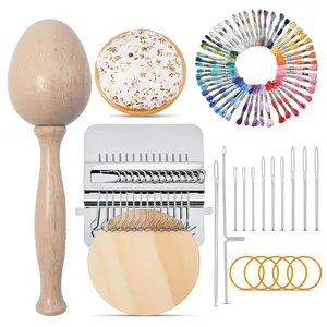74 Pcs Weaving Repair Tool Including 1 Mini Darning Egg for Socks,14 Hooks Small Speedweve Style Weaving Darning Loom with 9 Pcs Large Eye Needles 50 Color Thread for Handcraft DIY Hand Tools Kits